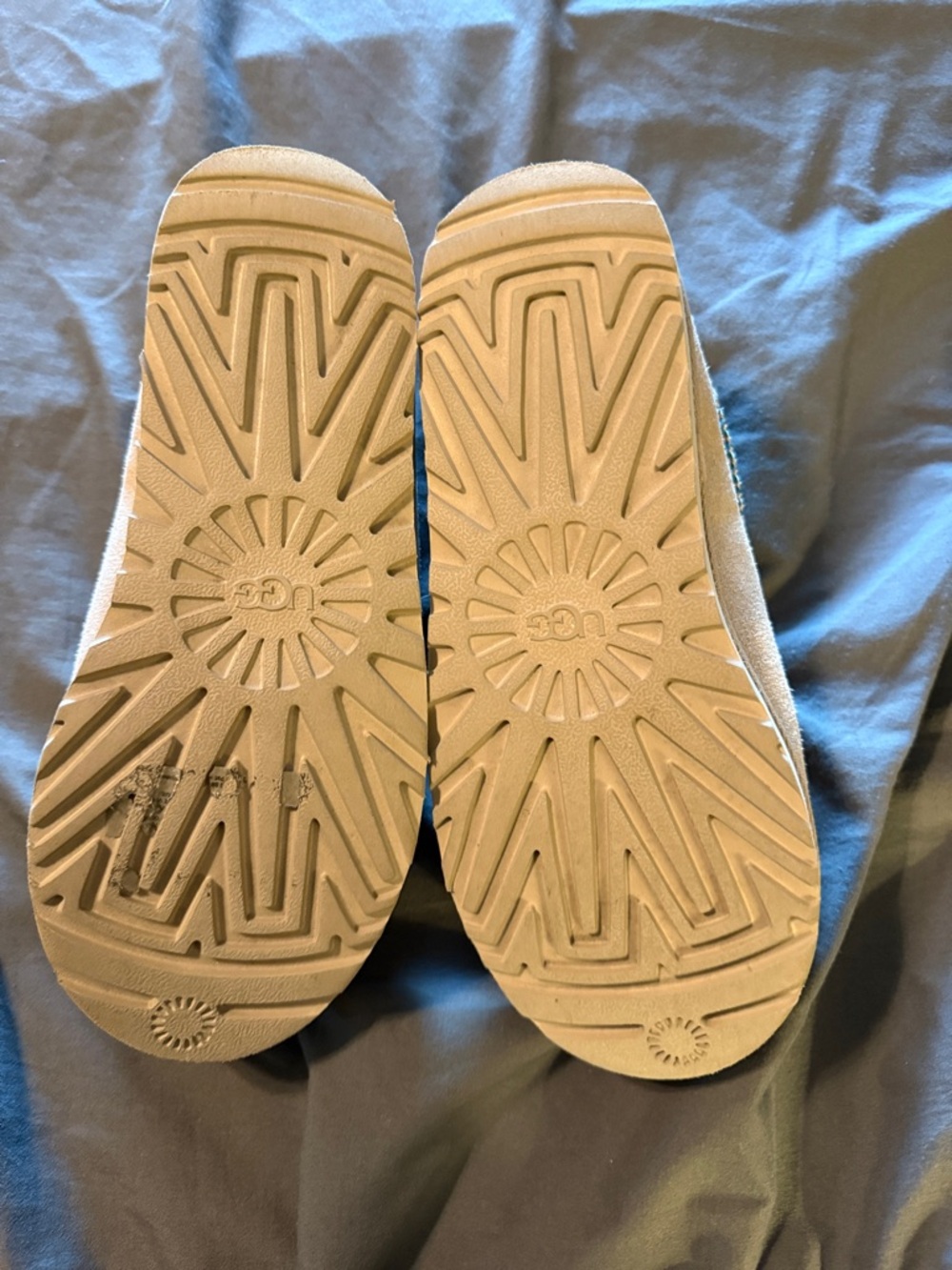 UGG Tan Slippers with Teal Trim - Picture 4 of 4